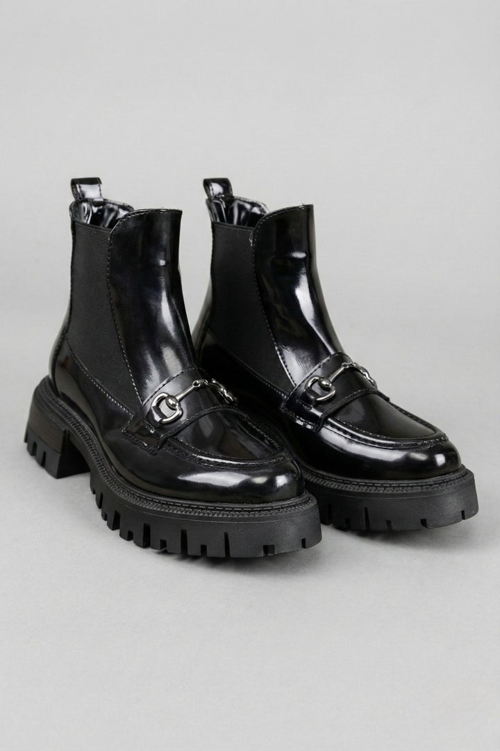 Mephen Kadın Bilekten Lastikli Rugan Siyah Bot