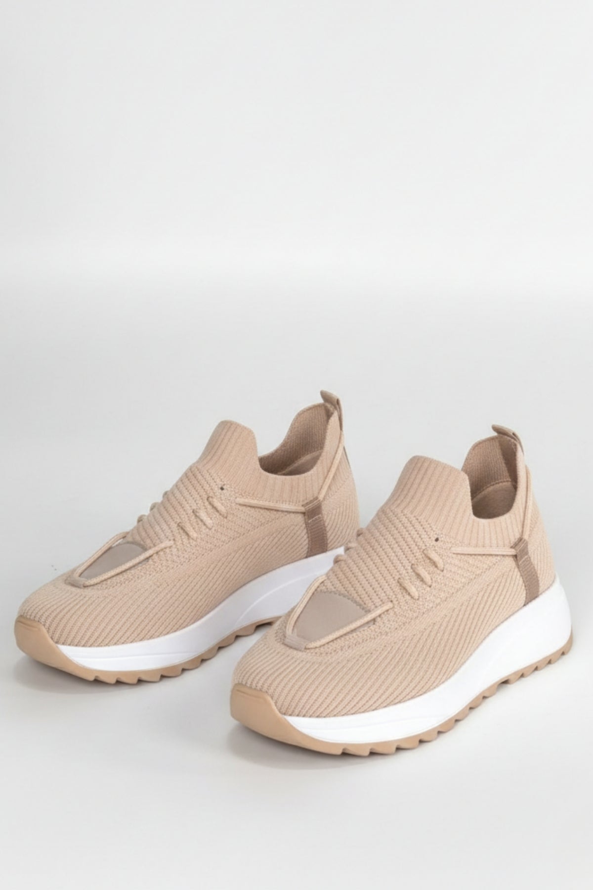 Renji Kadın Bej Triko Bağcıklı Spor Ayakkabı
