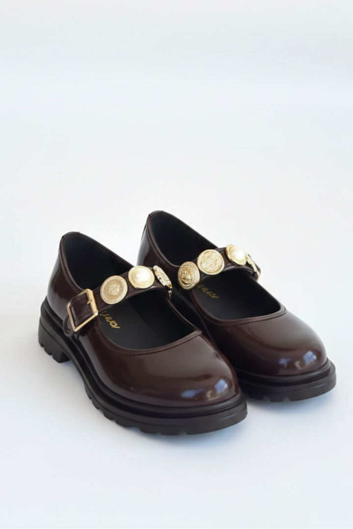 Okira Kadın Kahverengi Rugan Tokalı Oxford Ayakkabı