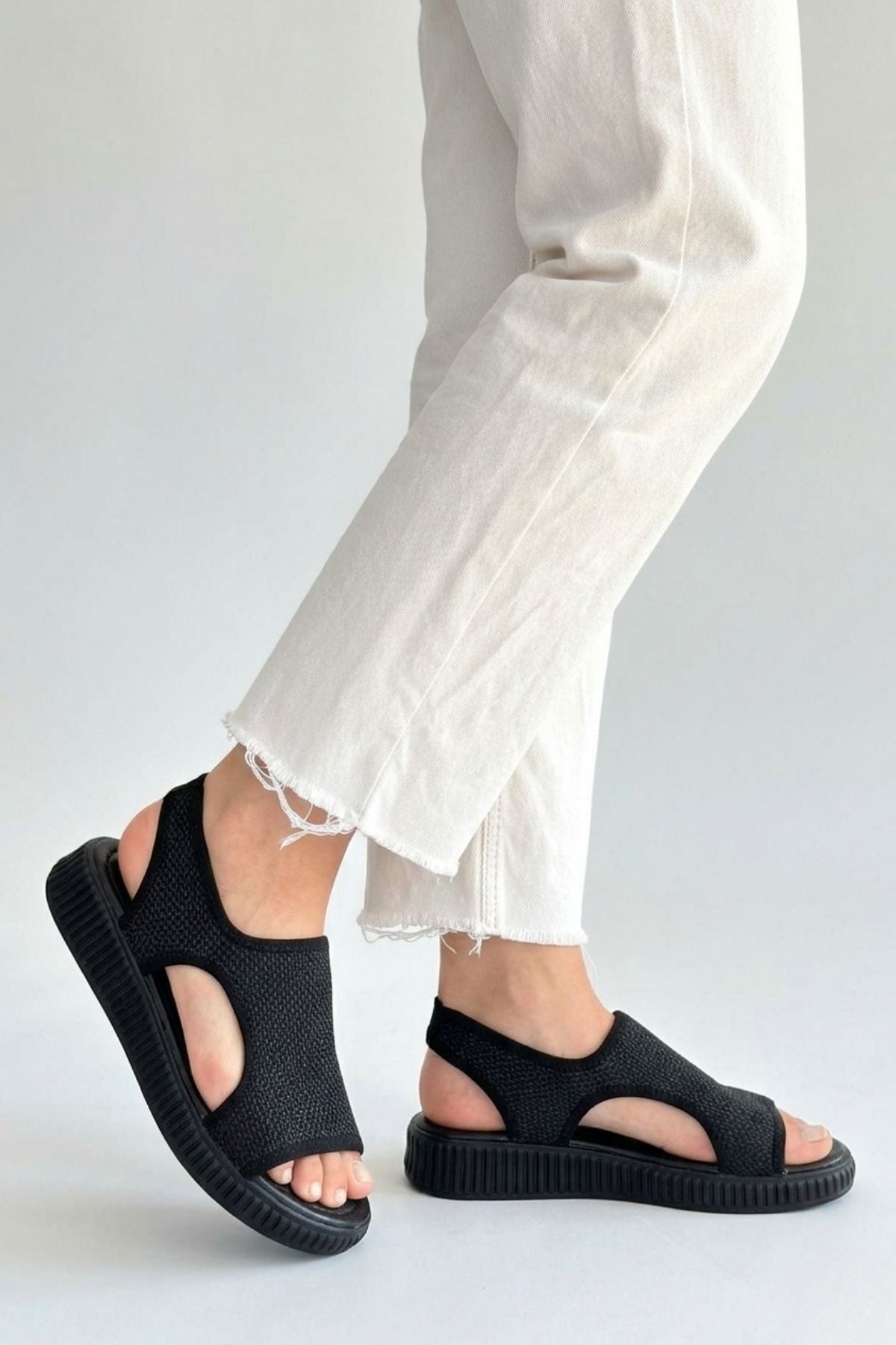 Wayi Kadın Siyah Hasır Sandalet