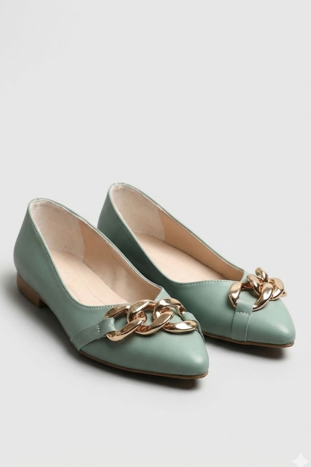 Popi Kadın Mint Yeşili Zincir Detaylı Babet Ayakkabı