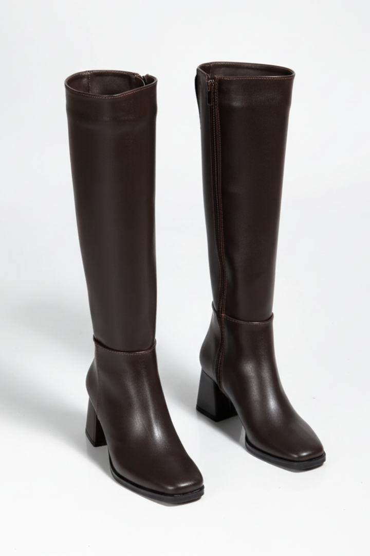 Selora Kadın Kahve Fermuarlı Topuklu Çizme