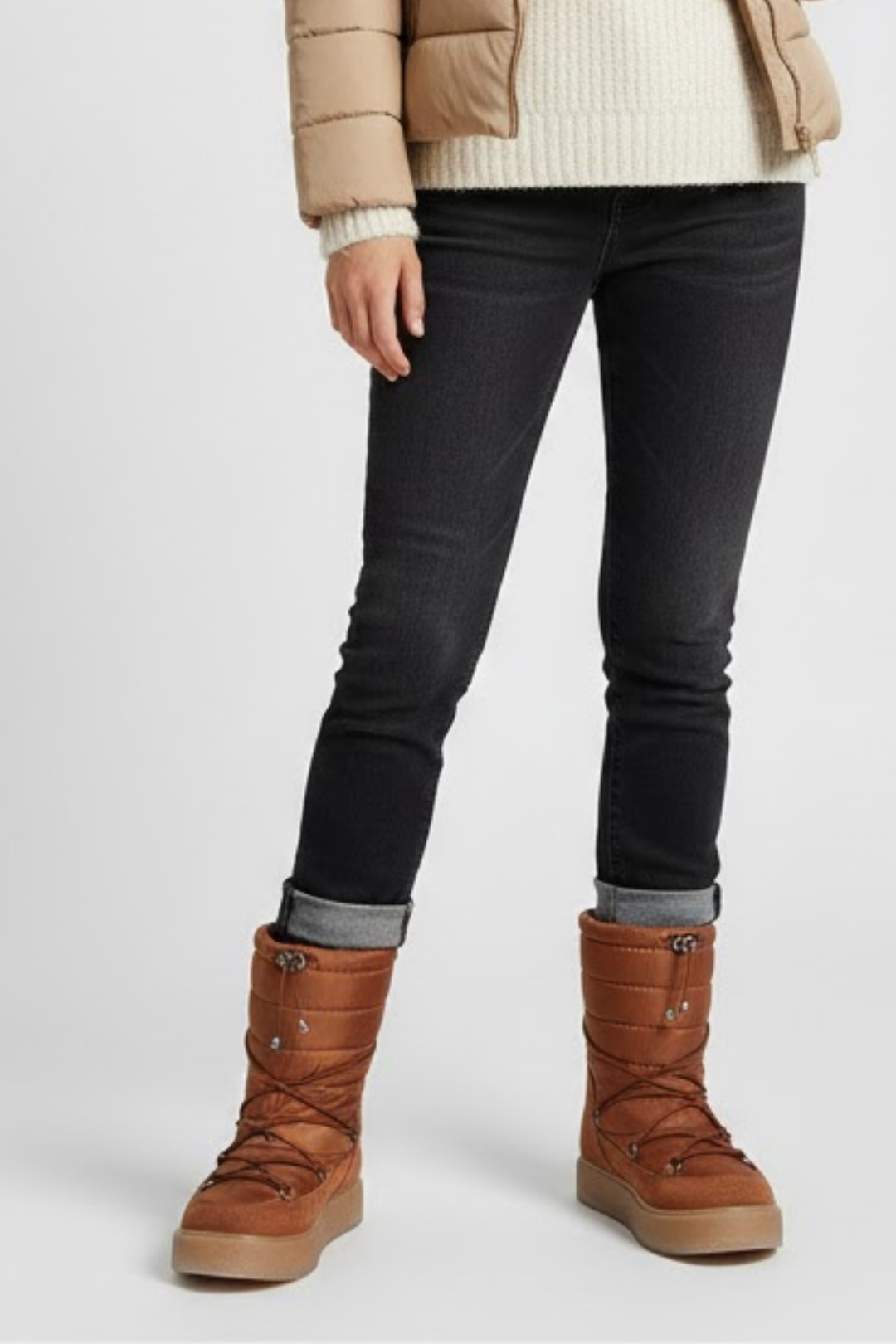 Lauren Kadın Paraşüt Kumaş Kalın Tabanlı Camel Kar Botu