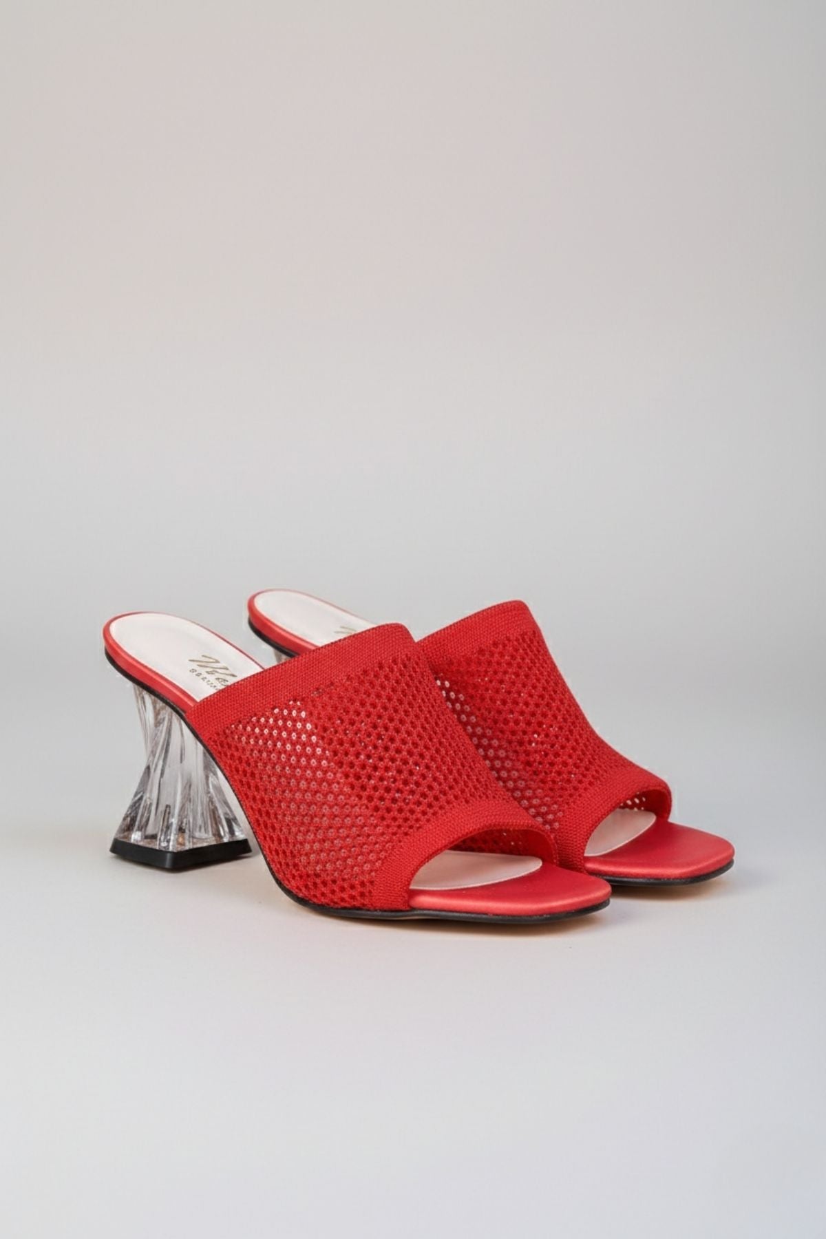 Akva Kadın Kırmızı Triko Şeffaf Topuklu Terlik