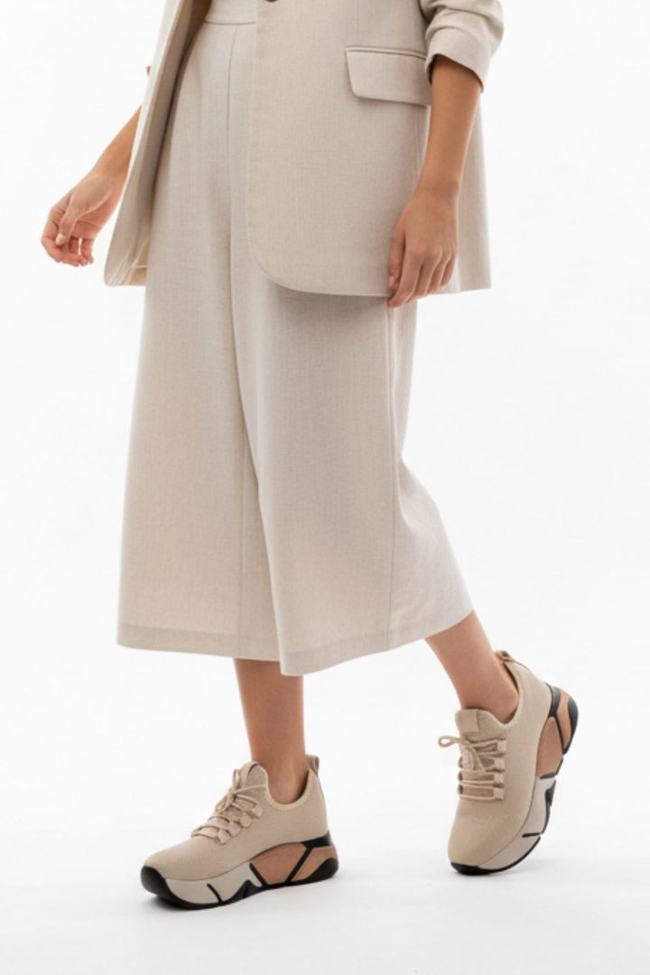 Brumli Bej Bağcıklı Fileli Renkli Taban Günlük Kadın Spor Ayakkabı RS-400BEJ