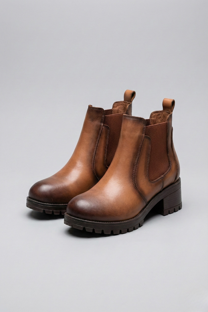 Efser Kadın Hakiki Deri Elastik Bantlı Taba Bot