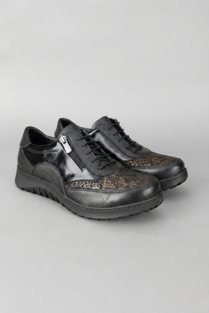 Gamsu Kadın Hakiki Deri Rugan Siyah Günlük Ayakkabı