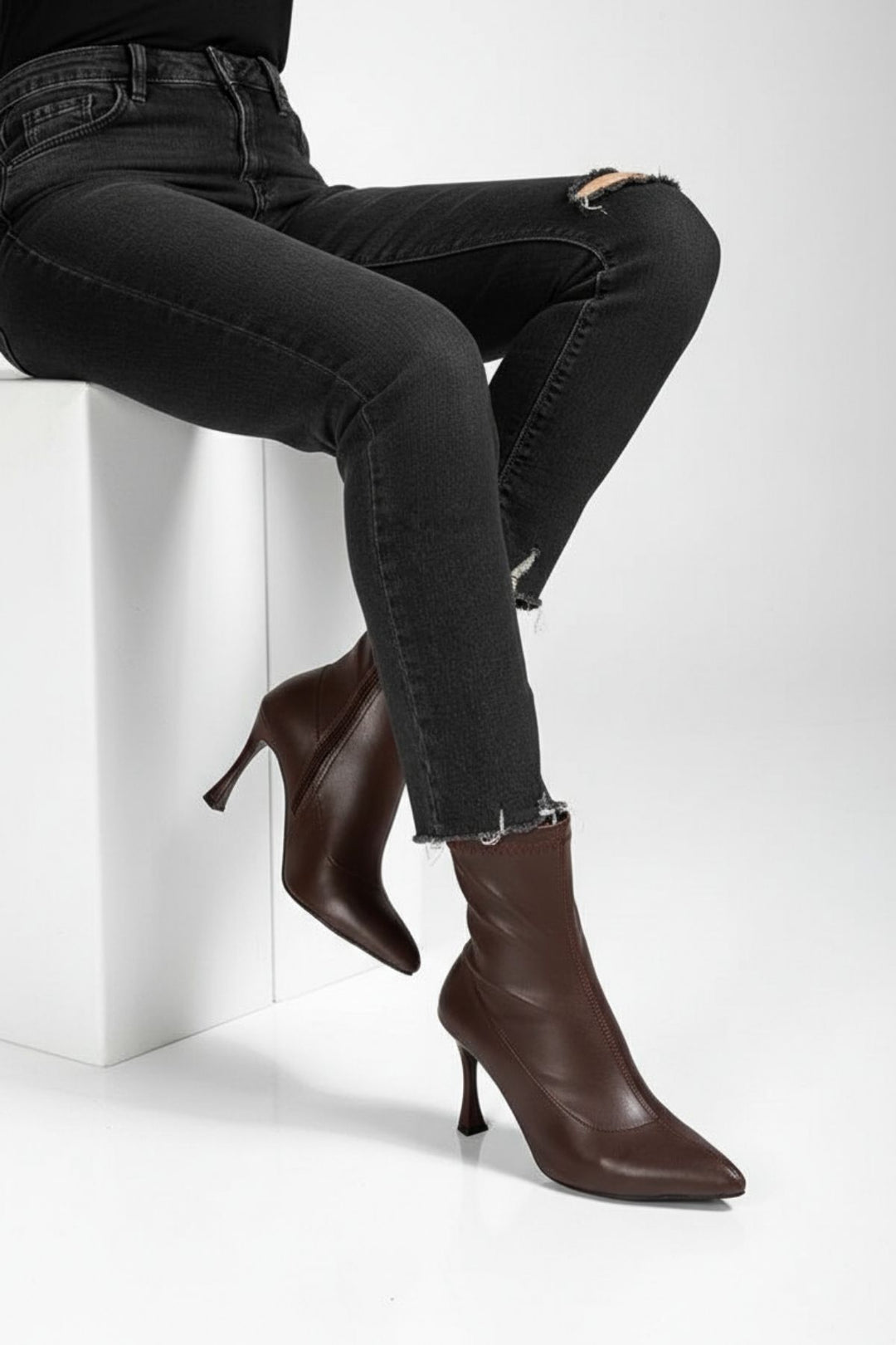 Orjen Kadın Acı Kahve Streç Detaylı Topuklu Bot