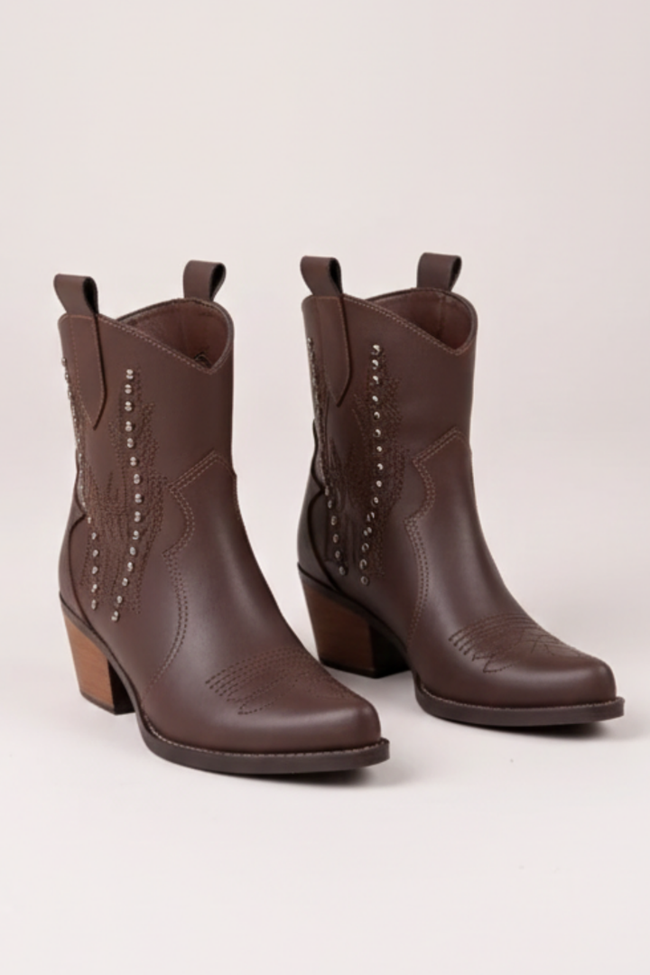Matin Kadın Acı Kahve Taş Detaylı Kalın Topuk Bot