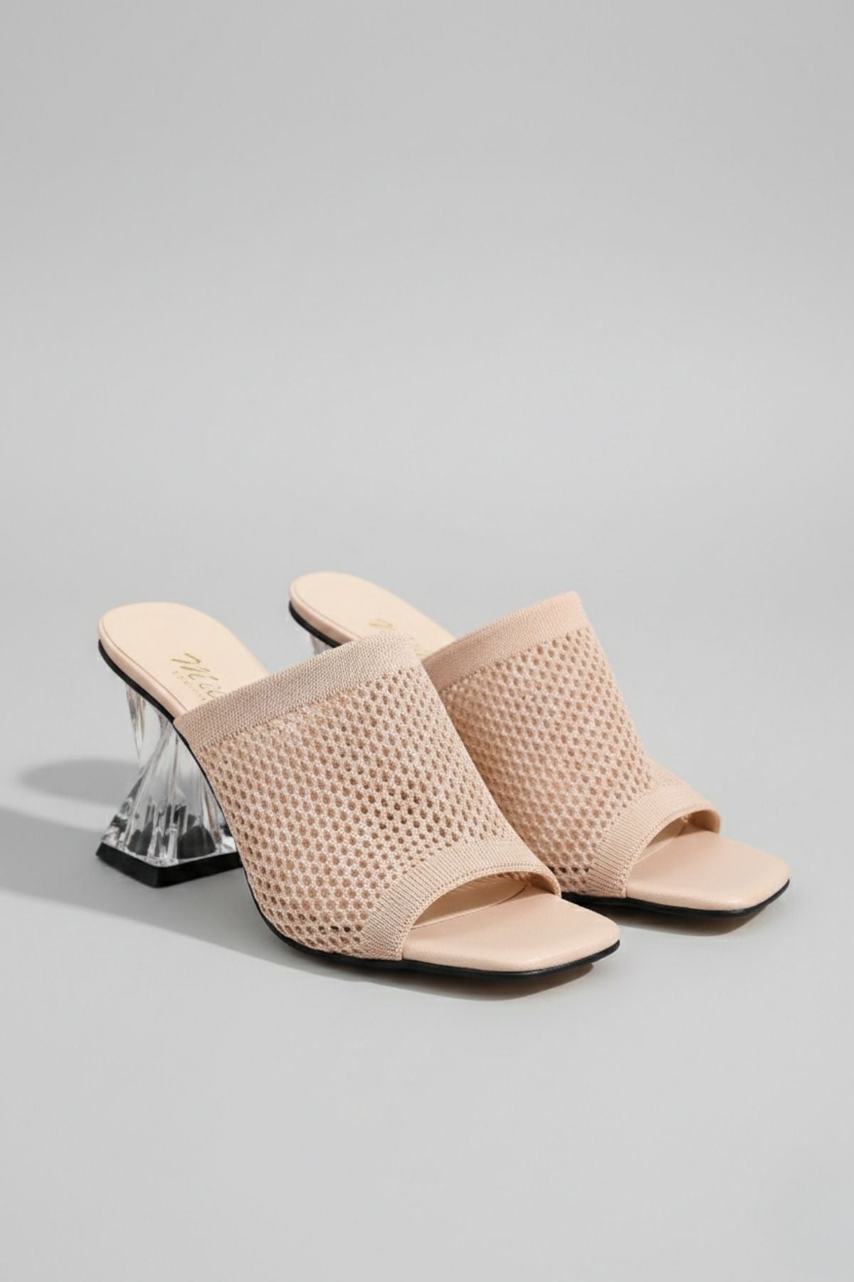 Akva Kadın Krem Triko Şeffaf Topuklu Terlik