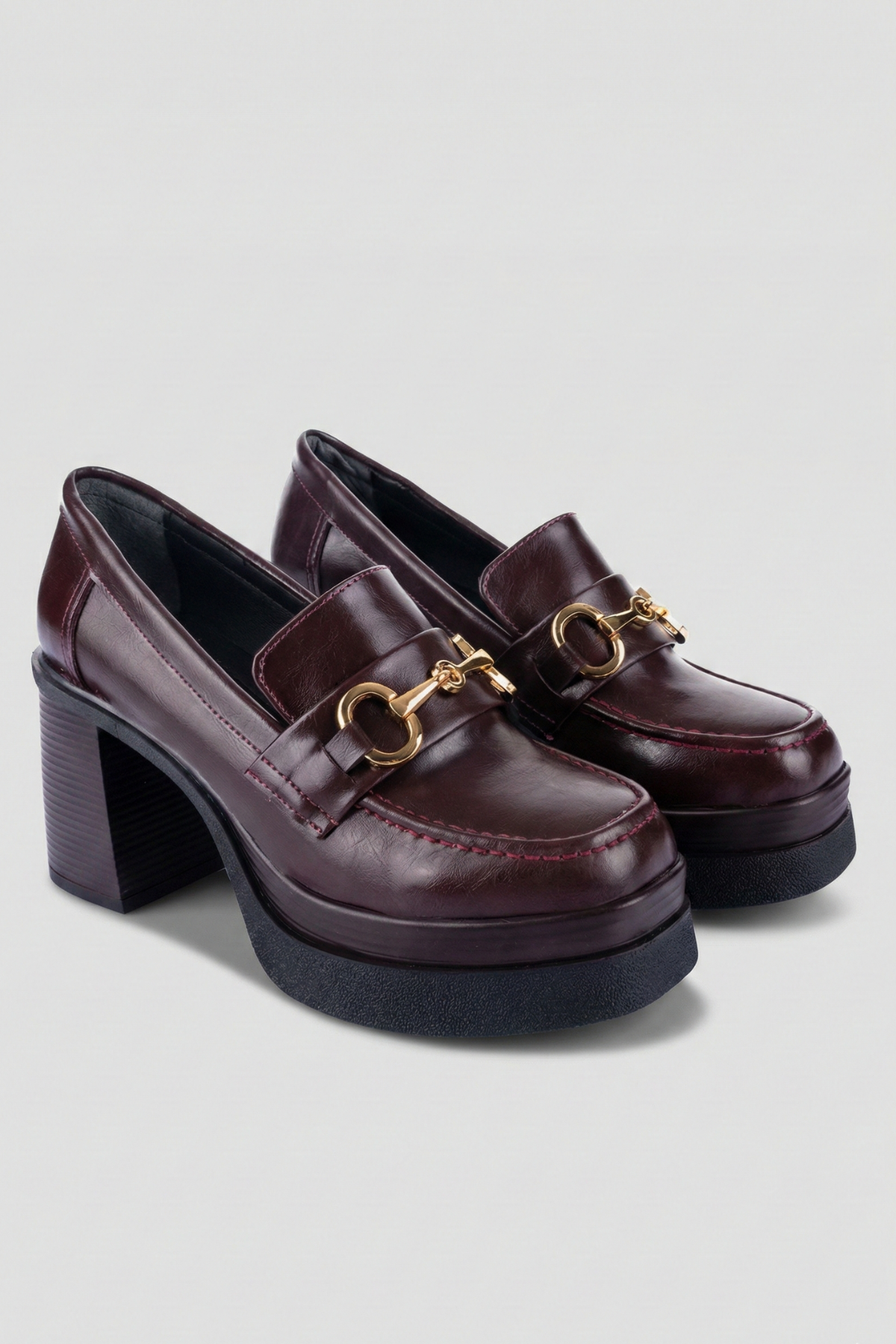 Janset Kadın Bordo Topuklu Loafer Ayakkabı