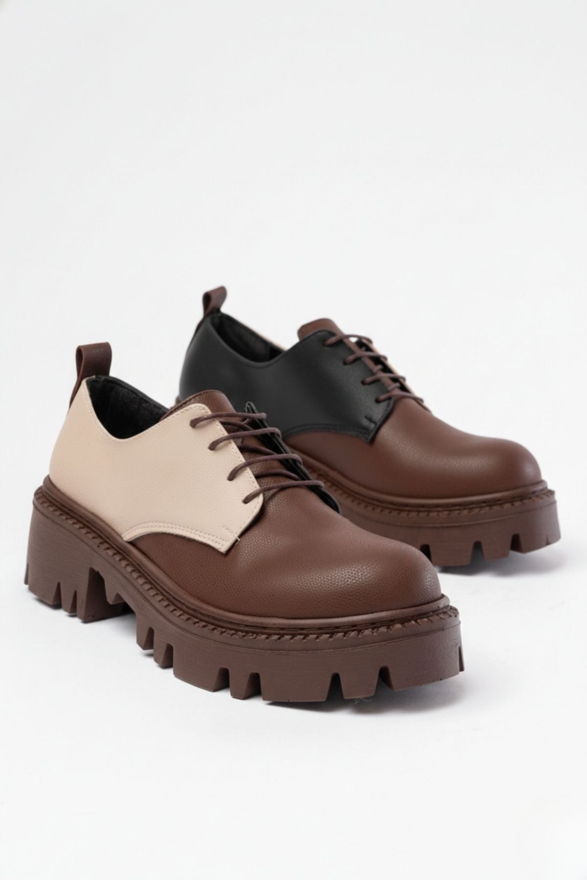 Apsely Kahverengi Garni Bağcıklı Günlük Yüksek Tabanlı Loafer Ayakkabı
