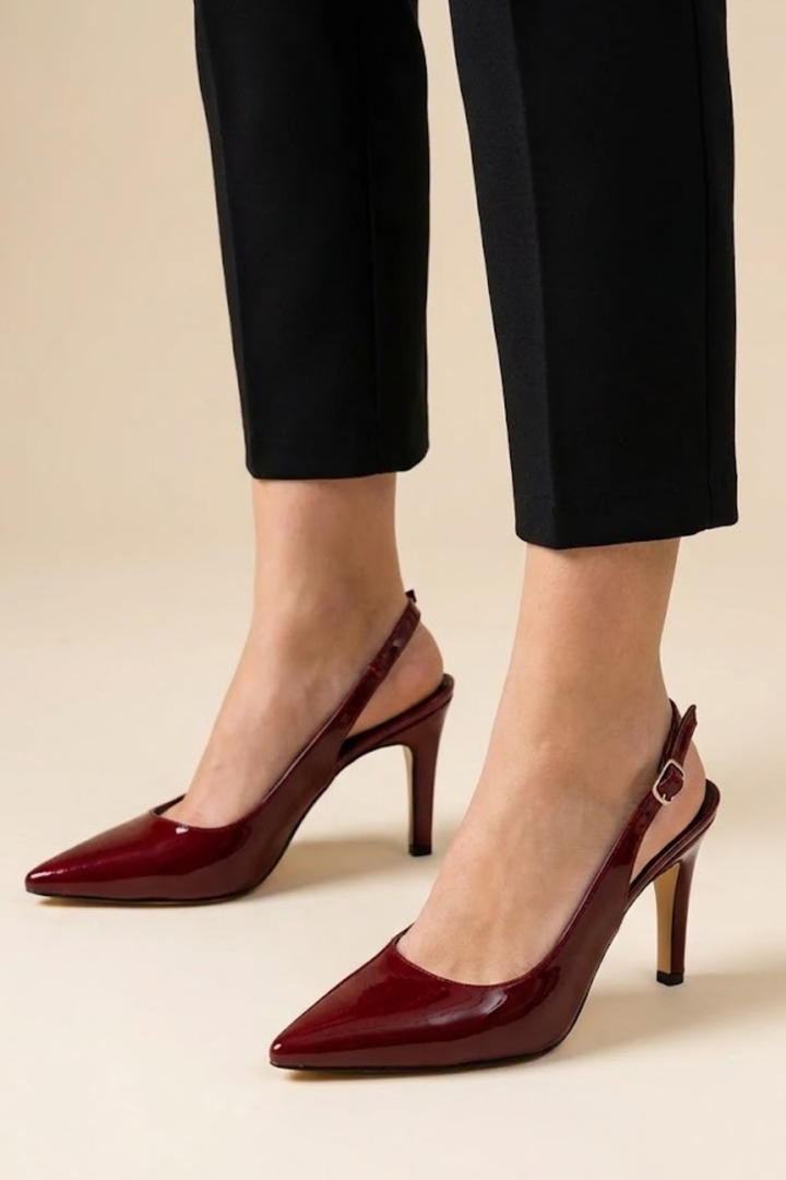 Holzercy Bordo Rugan Arkası Açık Kadın Topuklu Ayakkabı
