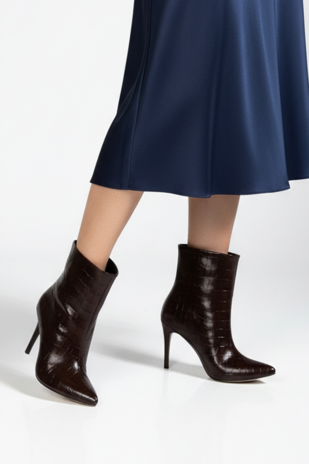Mirelle Kadın Kahve Kroko Sivri Burun İnce Topuk Bot