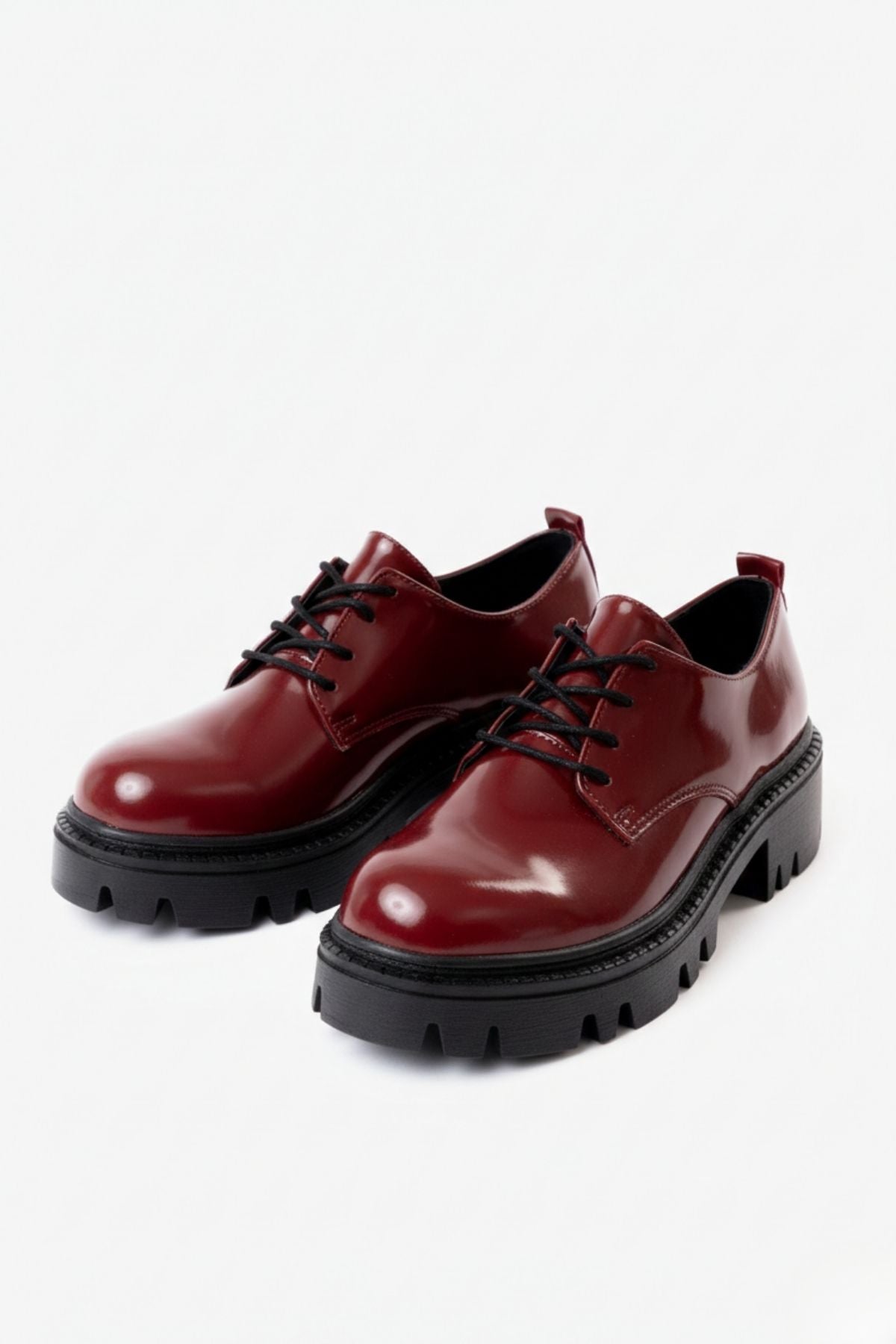 Apsely Bordo Rugan Bağcıklı Günlük Yüksek Tabanlı Loafer Ayakkabı