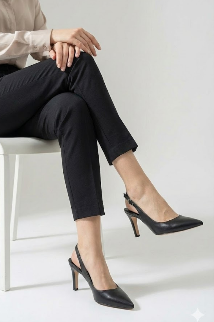 Holzercy Siyah Arkası Açık Kadın Topuklu Ayakkabı