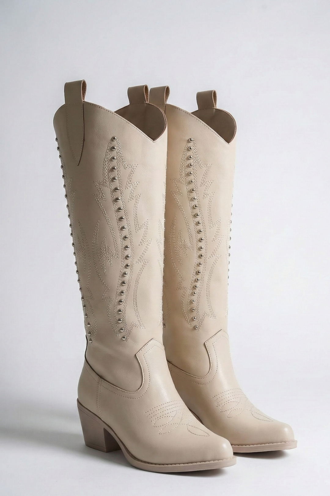 Meof Kadın Bej Nakış Detaylı Topuklu Çizme