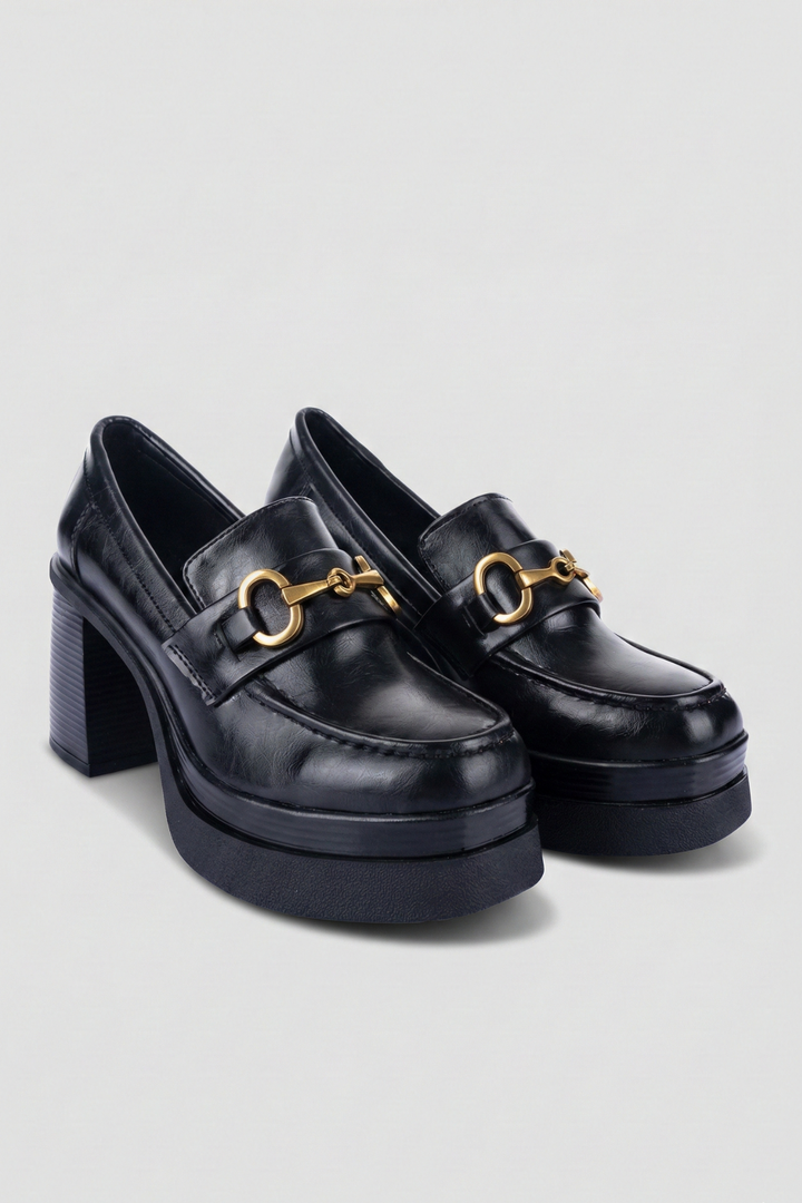 Janset Kadın Siyah Topuklu Loafer Ayakkabı