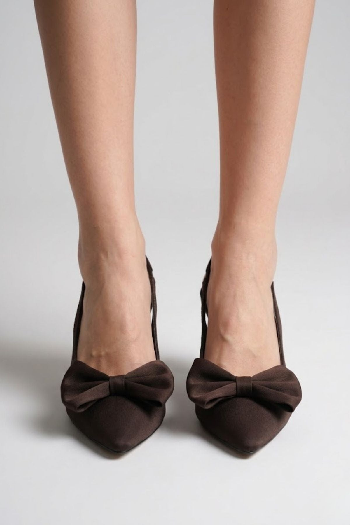 Solvia Kadın Acı Kahve Fiyonklu Slingback Topuklu Ayakkabı