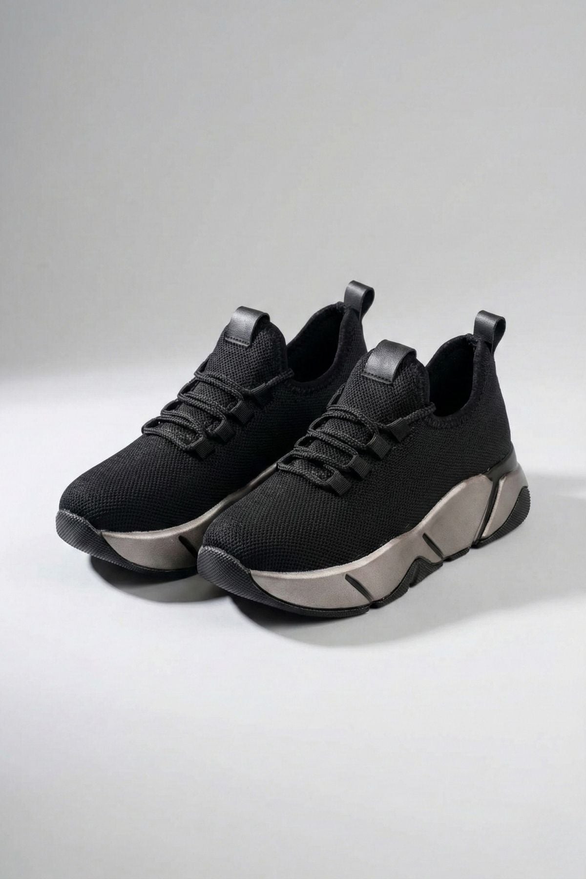 Brumli Siyah Platin Bağcıklı Fileli Renkli Taban Günlük Kadın Spor Ayakkabı RS-400SYHP