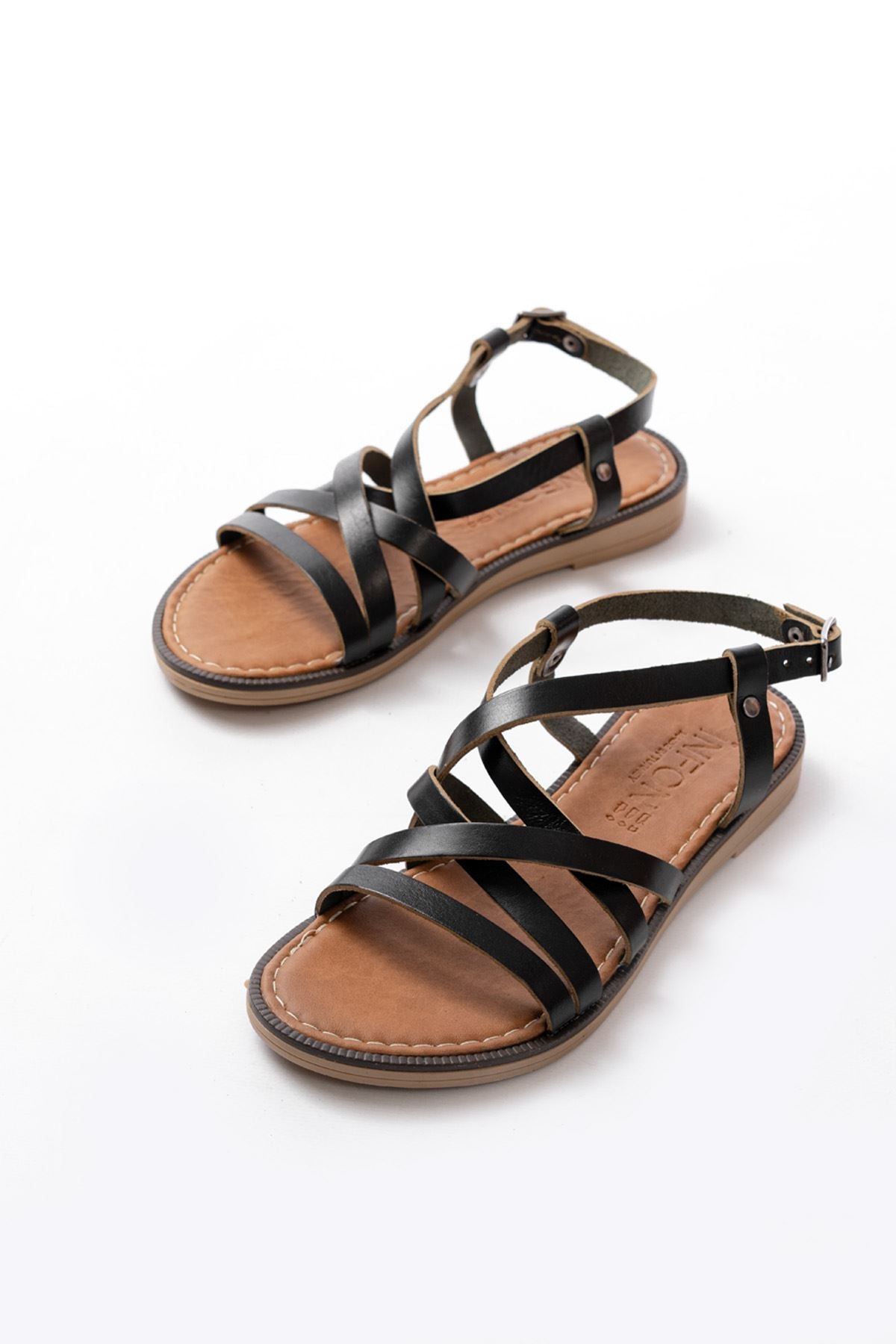 Cernia Siyah Hakiki Deri Kadın Sandalet