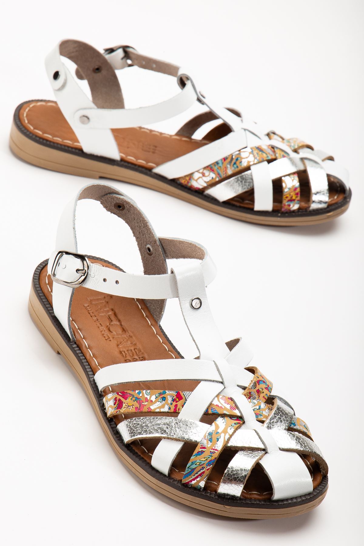 Matha Beyaz Garni Hakiki Deri Kadın Sandalet