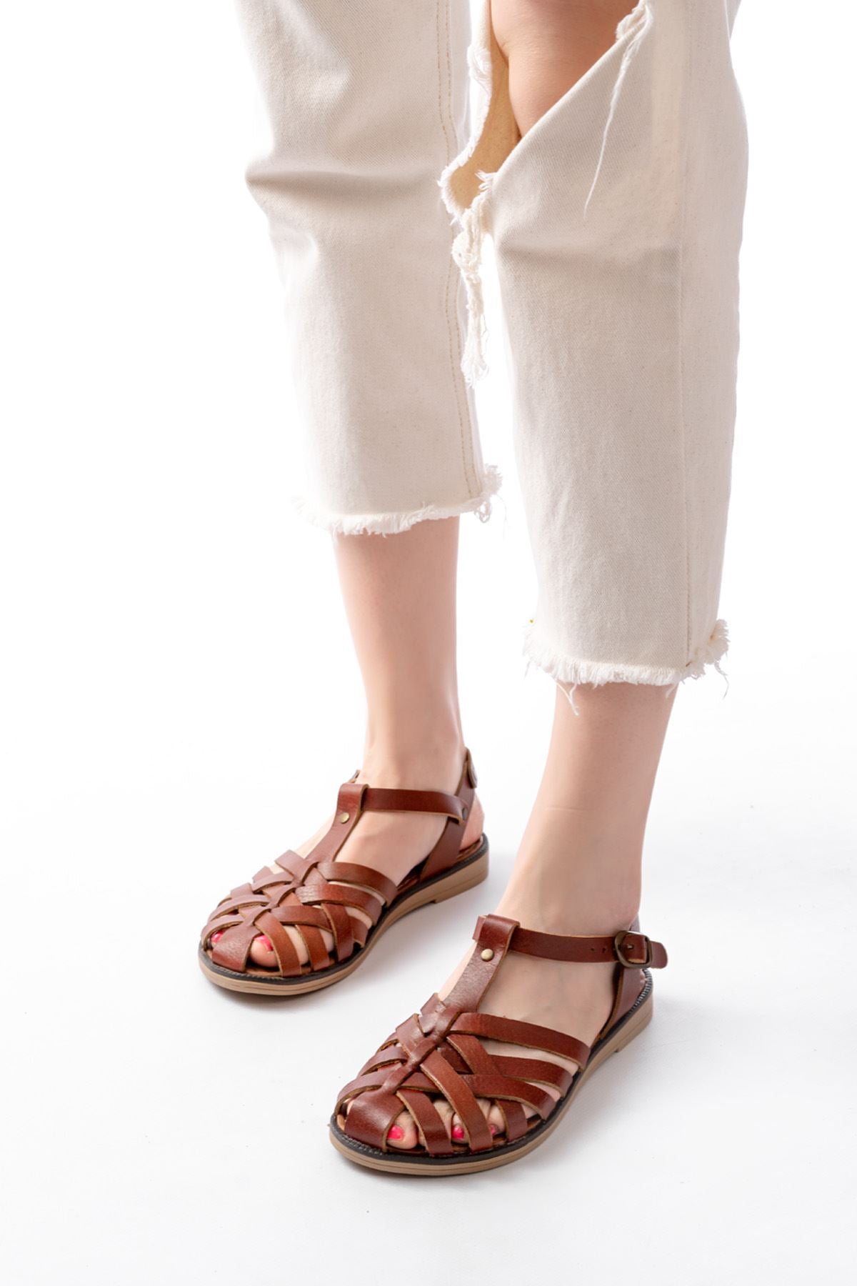 Matha Koyu Kahve Hakiki Deri Kadın Sandalet