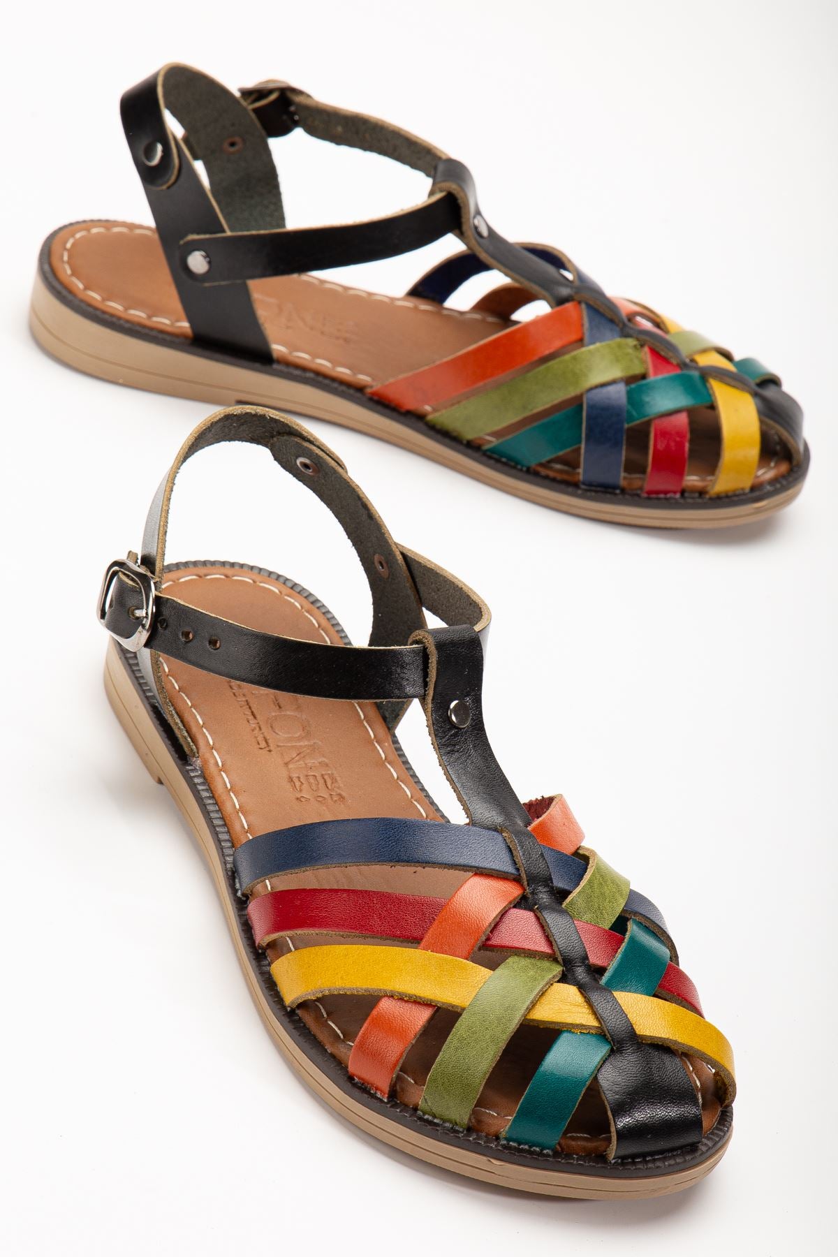 Matha Siyah Multi Hakiki Deri Kadın Sandalet