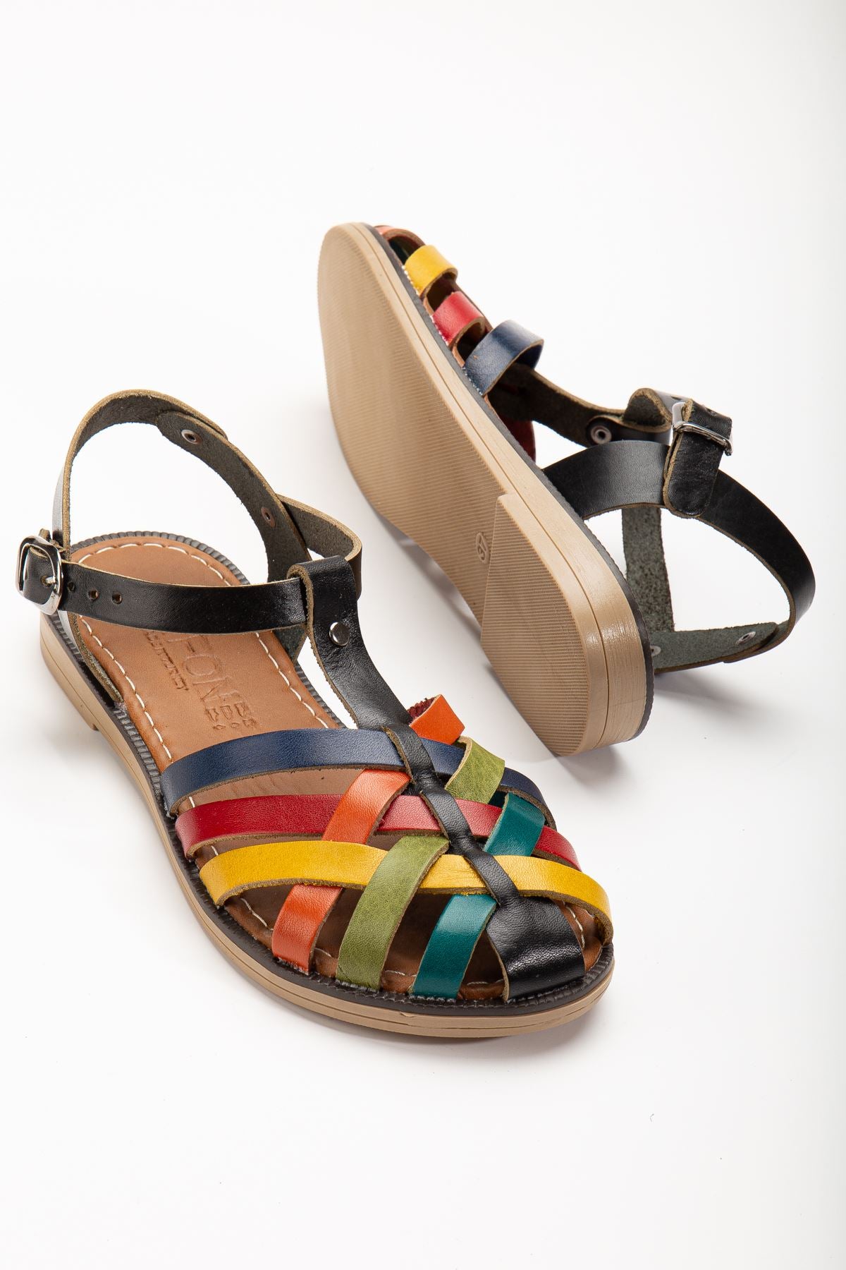 Matha Siyah Multi Hakiki Deri Kadın Sandalet