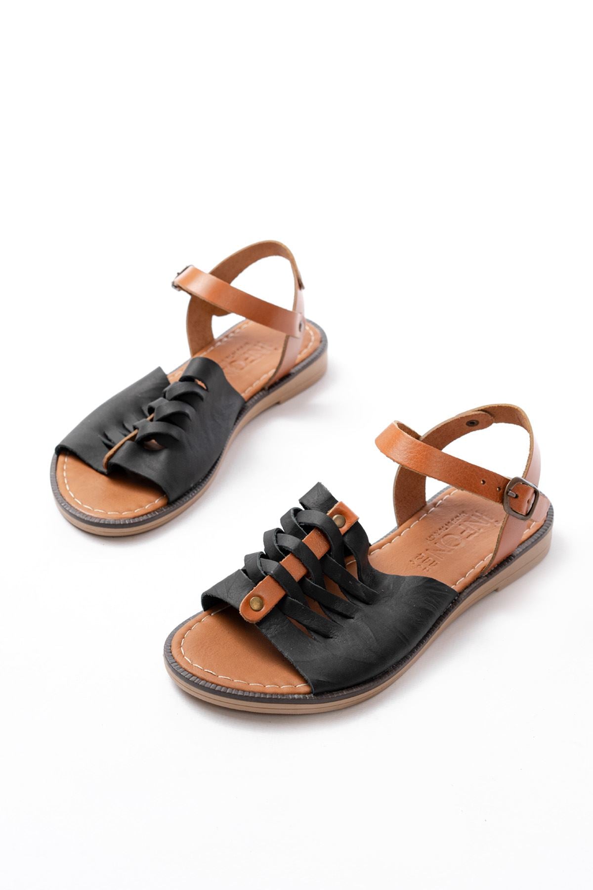 Cynikar Siyah Hakiki Deri Kadın Sandalet