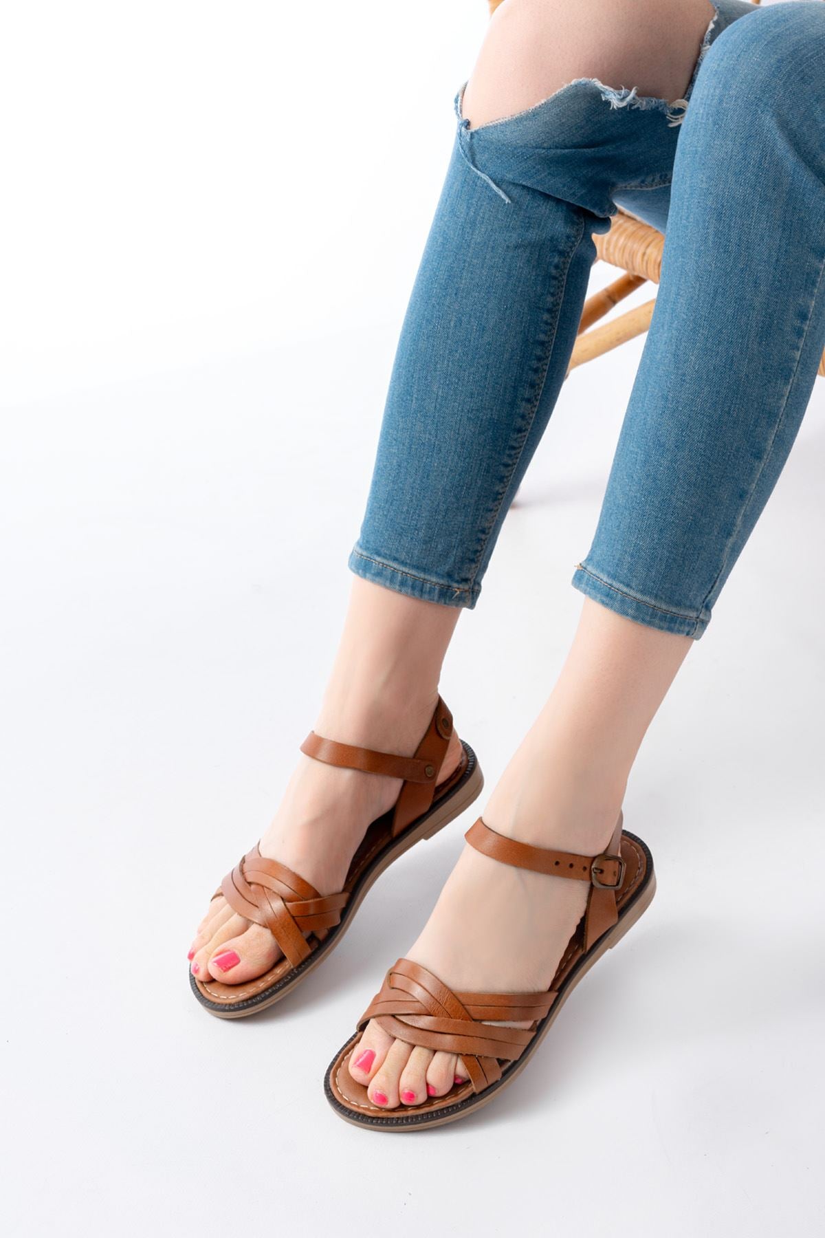 Ertaly Taba Hakiki Deri Kadın Sandalet