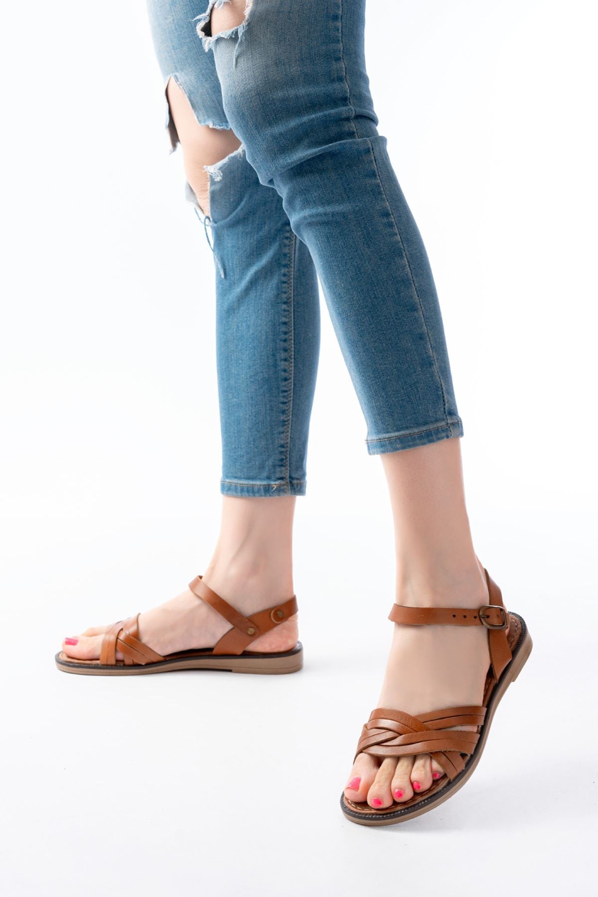 Ertaly Taba Hakiki Deri Kadın Sandalet