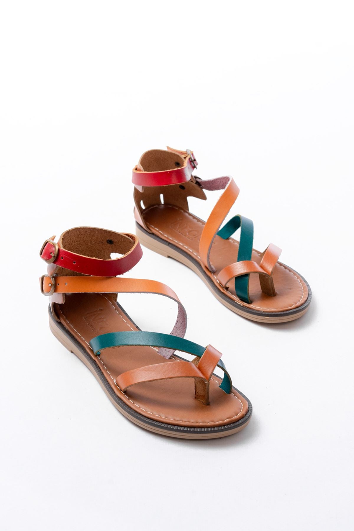 Leherty Taba Multi Bilekten Bağlamalı Parmak Arası Kadın Sandalet