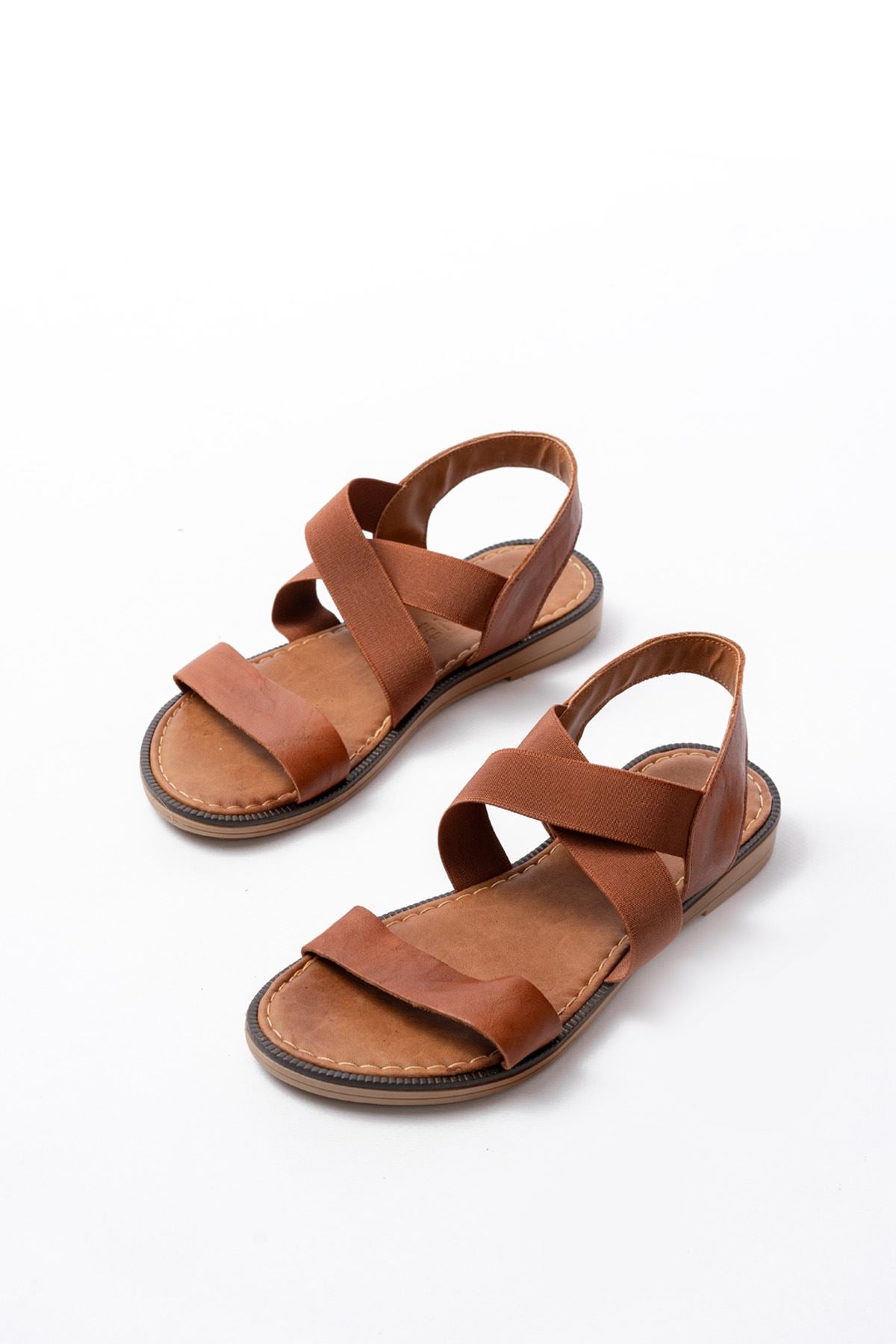 Gbany Taba Tek Bantlı Lastikli Hakiki Deri Kadın Sandalet