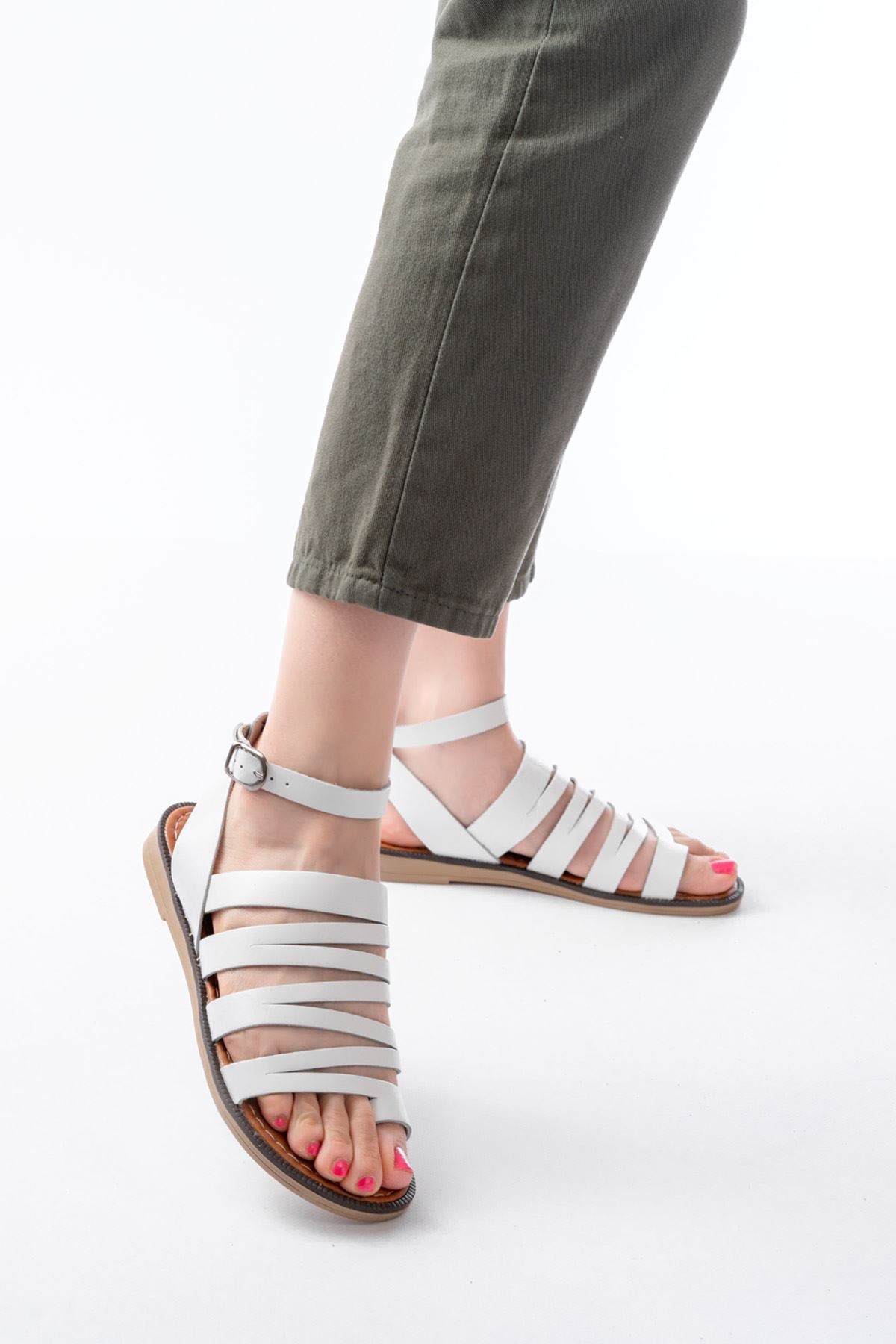 Chemy Beyaz Hakiki Deri Kadın Sandalet
