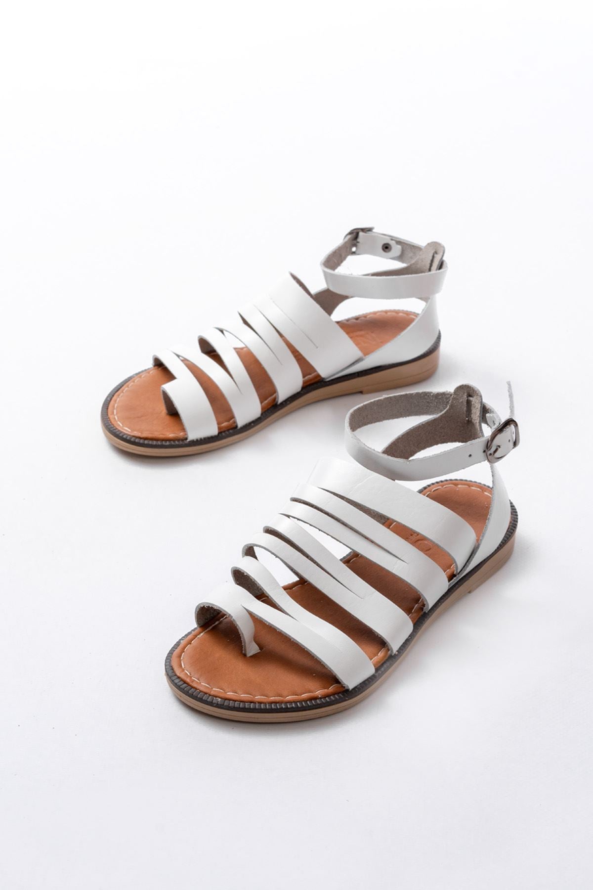 Chemy Beyaz Hakiki Deri Kadın Sandalet