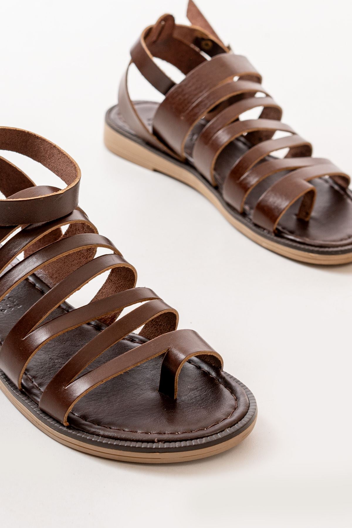 Chemy Koyu Kahve Hakiki Deri Kadın Sandalet