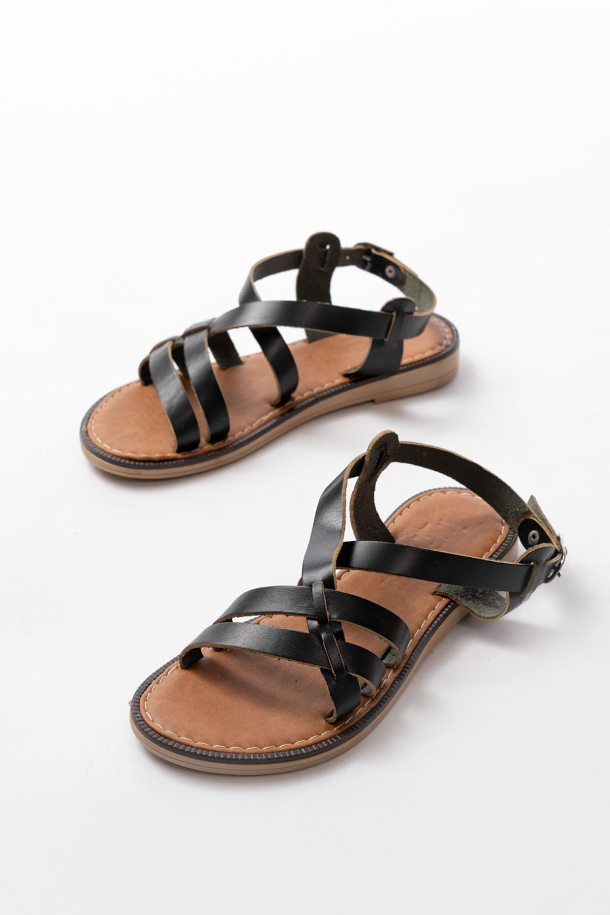 Gelbras Siyah Hakiki Deri Kadın Sandalet