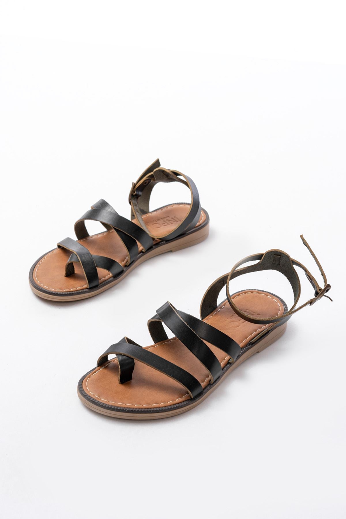 Ginery Siyah Hakiki Deri Kadın Sandalet