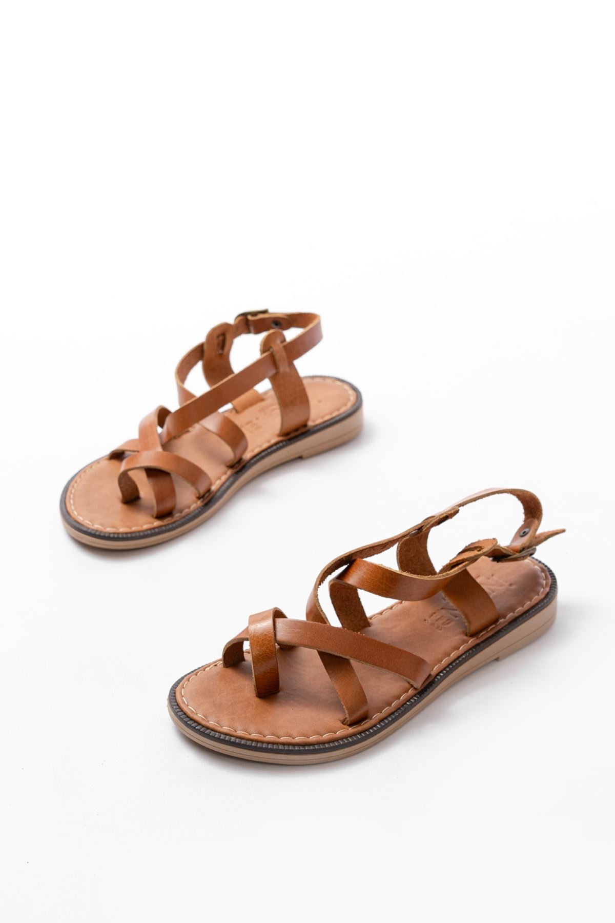 Ginery Taba Hakiki Deri Kadın Sandalet