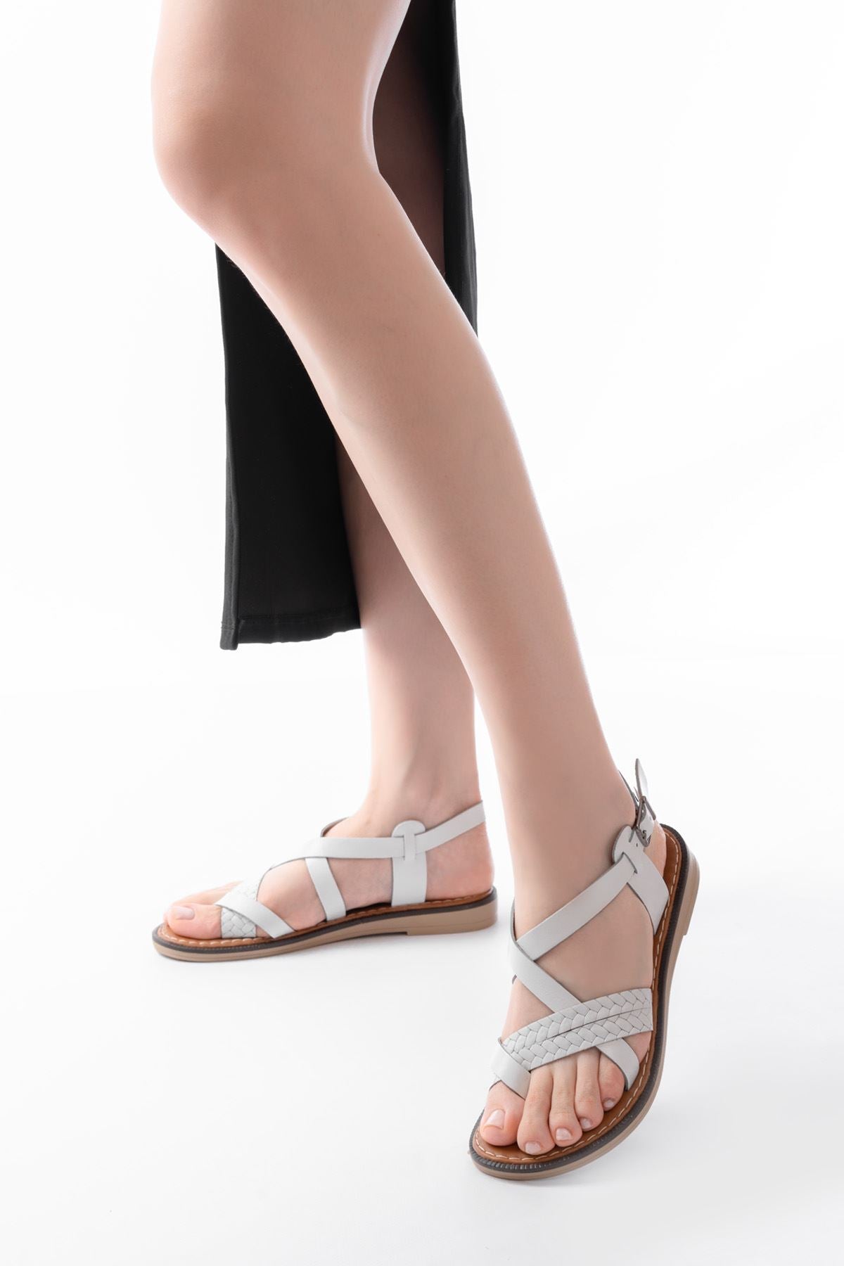 Jarman Beyaz Hakiki Deri Kadın Sandalet