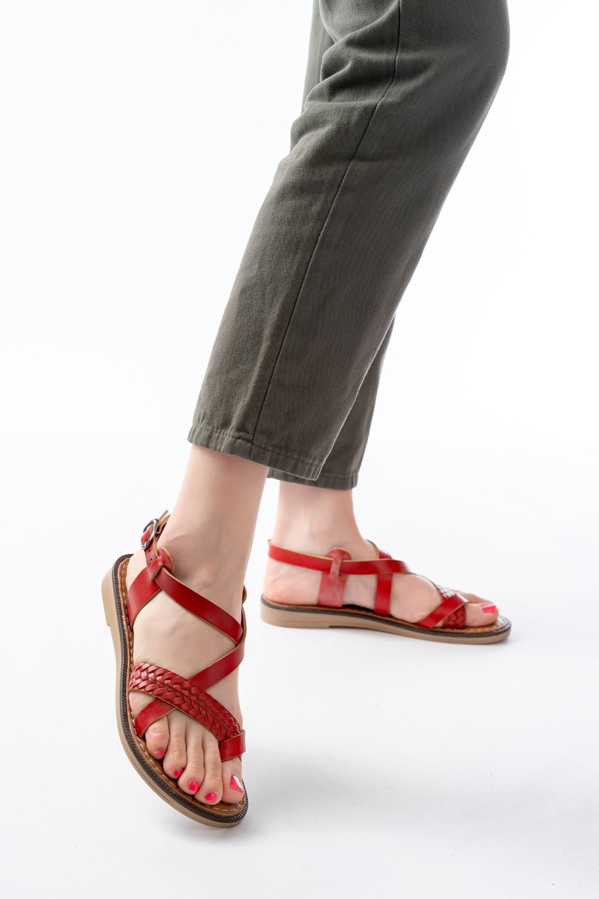 Jarman Kırmızı Hakiki Deri Kadın Sandalet