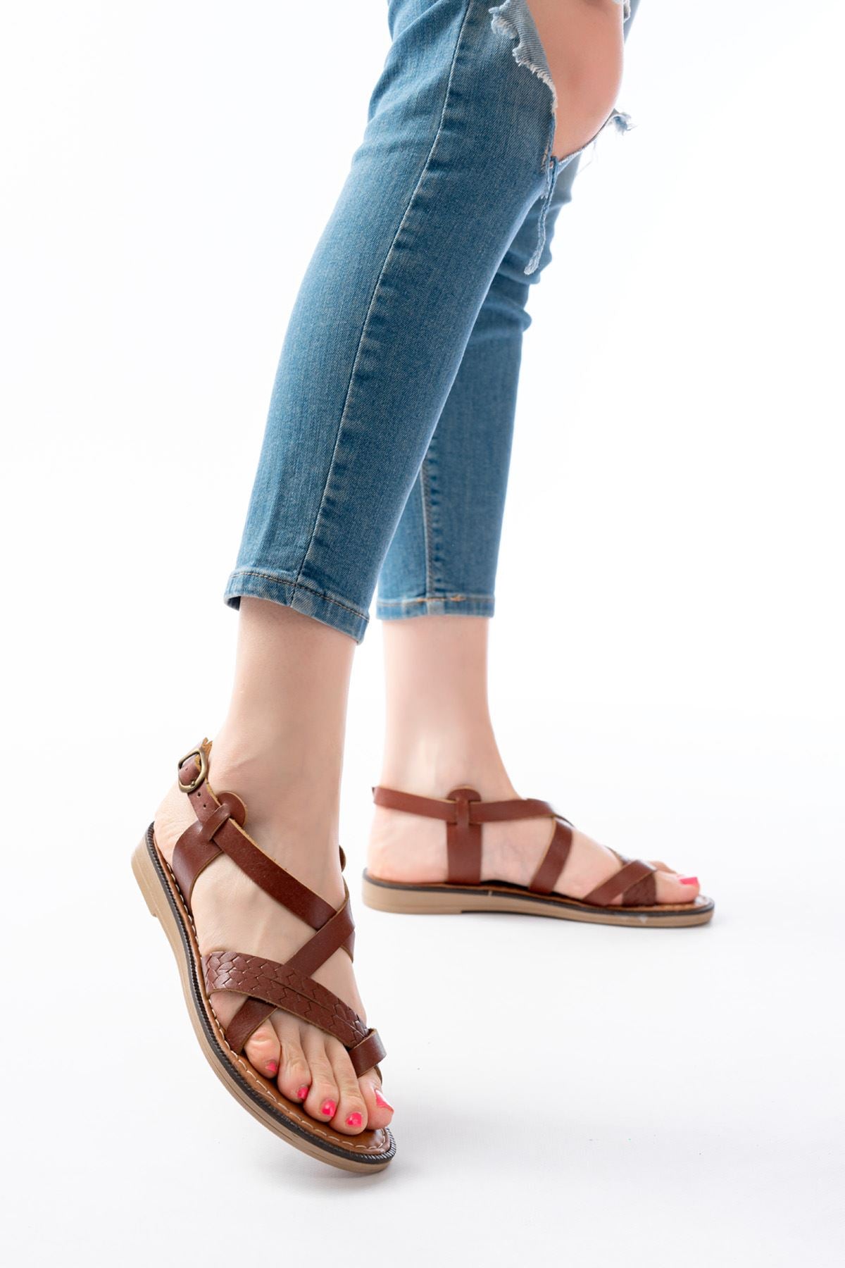 Jarman Koyu Kahve Hakiki Deri Kadın Sandalet