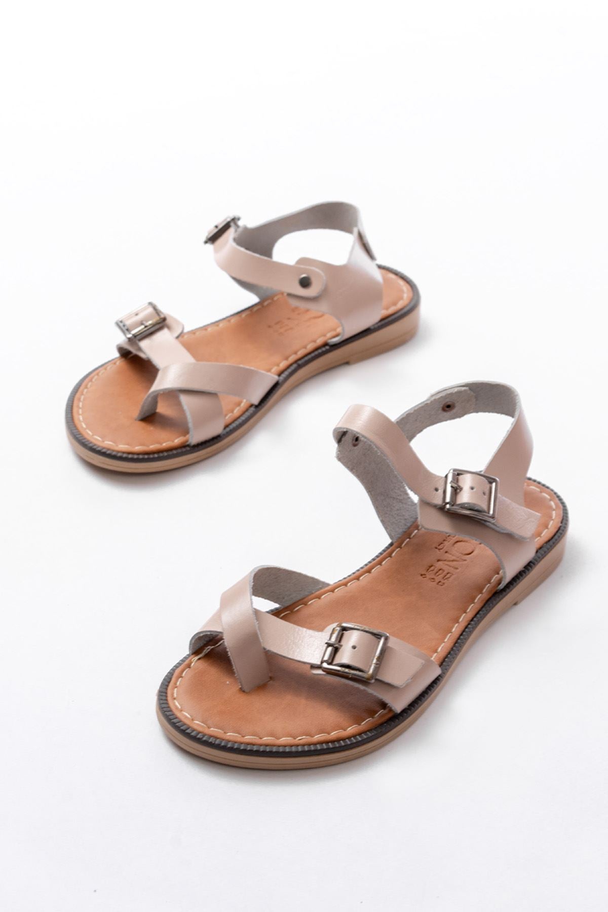 Akdurn Bej Hakiki Deri Kadın Sandalet