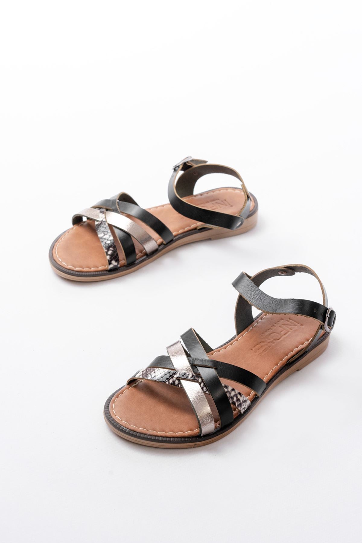 Jonsan Siyah Garni Hakiki Deri Kadın Sandalet