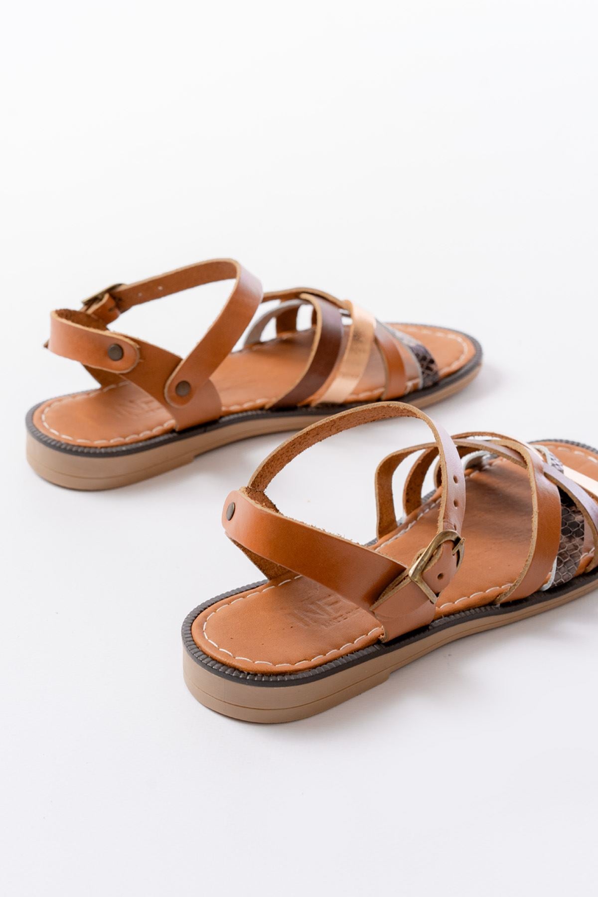 Jonsan Taba Garni Hakiki Deri Kadın Sandalet