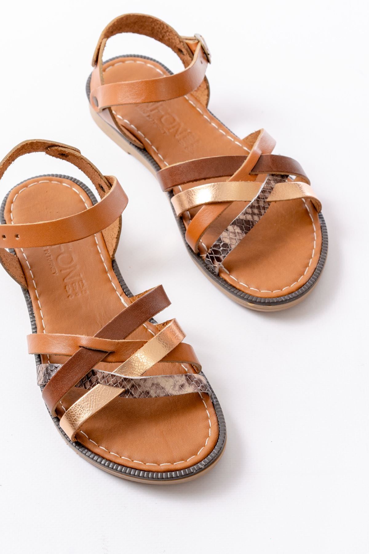 Jonsan Taba Garni Hakiki Deri Kadın Sandalet
