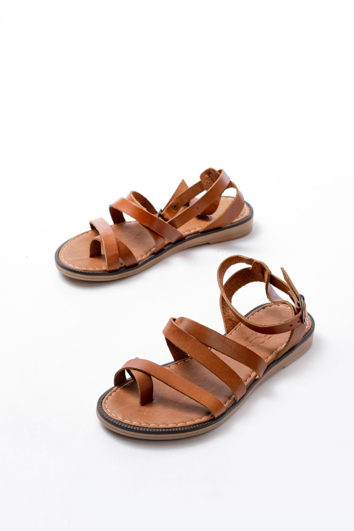 Monela Taba Hakiki Deri Tokalı Parmak Arası Kadın Sandalet