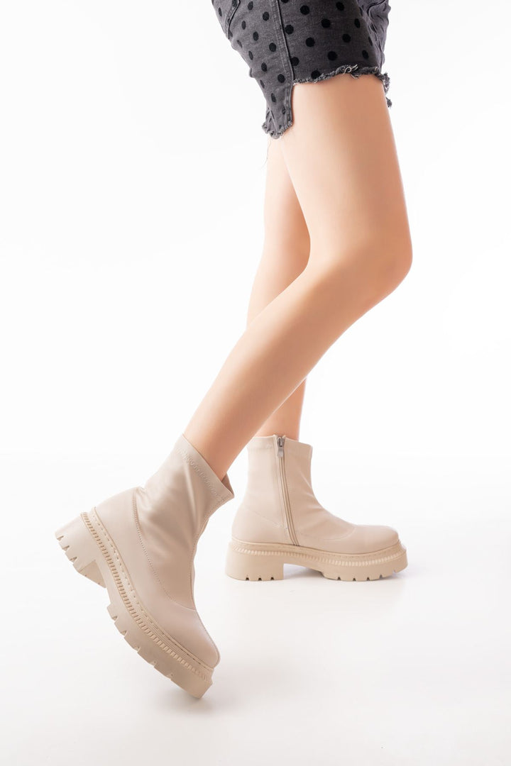 Tancez Bej Streç Fermuarlı Kadın Bot