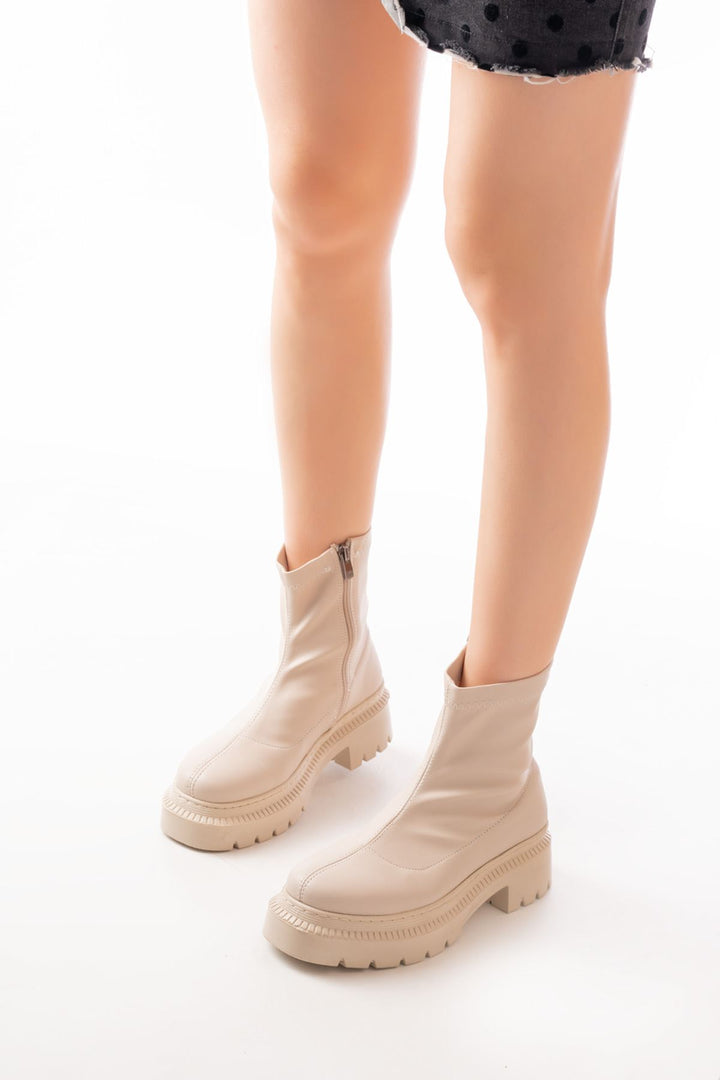 Tancez Bej Streç Fermuarlı Kadın Bot